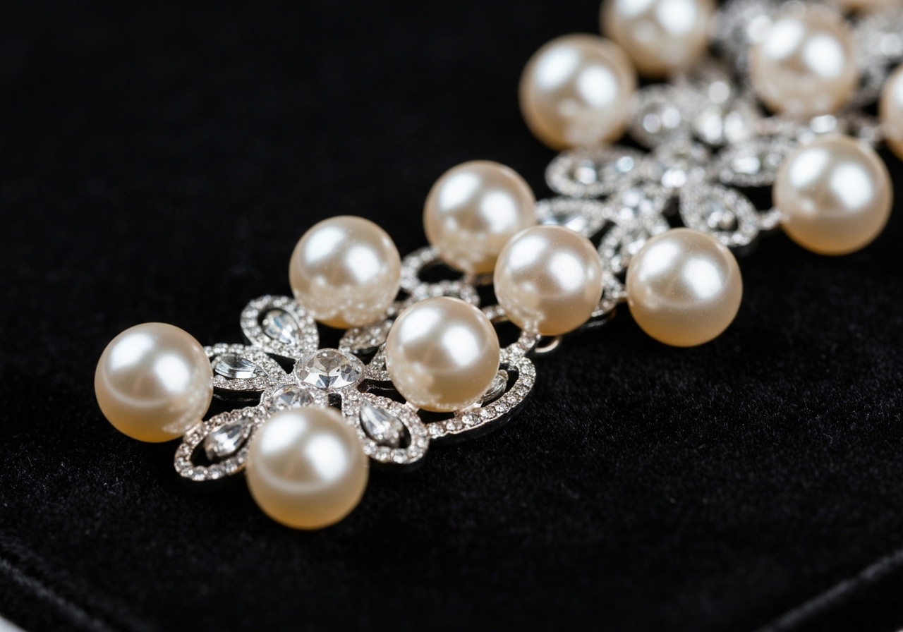 Detailaufnahme des elegantes Perlenset für die Hochzeit im Berliner Atelier von Juwelier lesfacettes.de