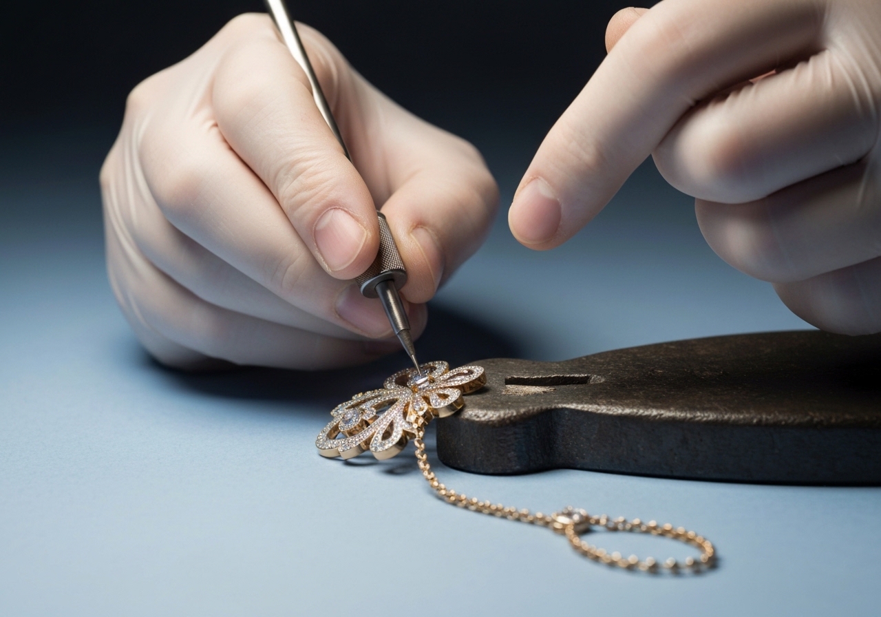 Detailaufnahme des Schmuck reparieren lassen beim Juwelier im Berliner Atelier von Juwelier lesfacettes.de