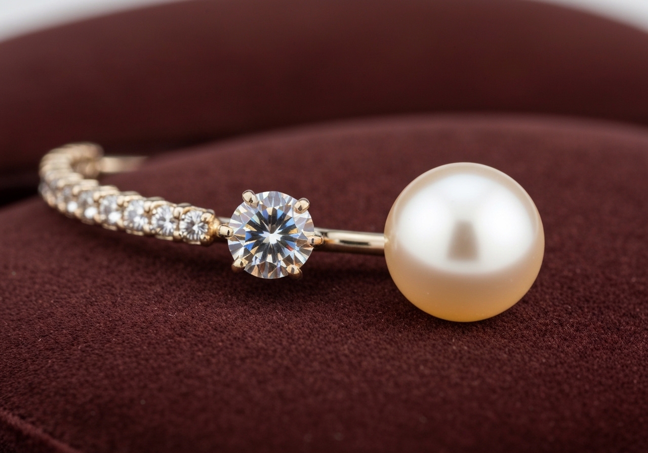 Detailaufnahme des Schmuck für die Hochzeit Perle oder Diamant im Berliner Atelier von Juwelier lesfacettes.de
