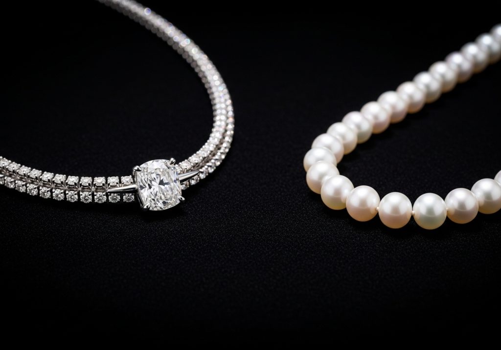 Exklusiver Perlenschmuck von lesfacettes.de - Vergleich zwischen Perlen und Diamanten in meisterhafter Handarbeit